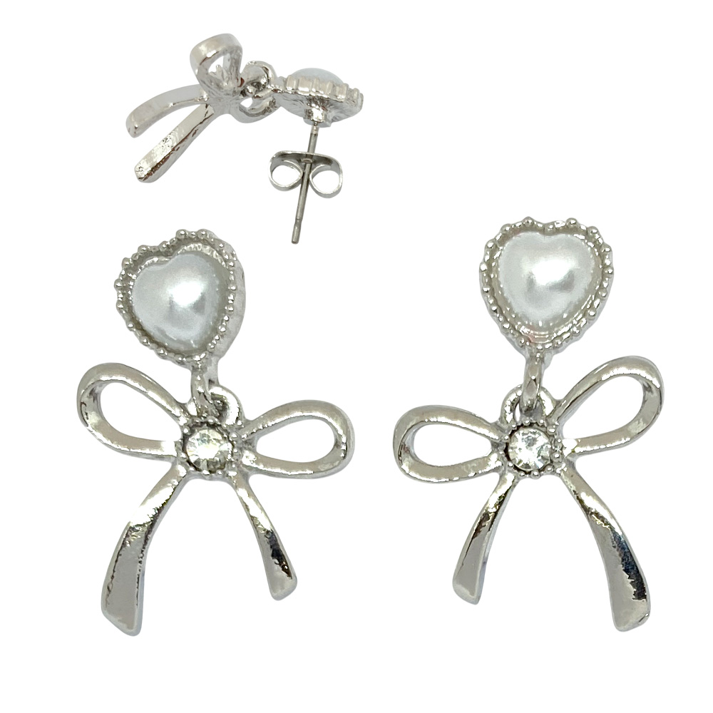 ハート パール リボン ピアス シンプル スタッド 上品 レディース 卸 仕入れ