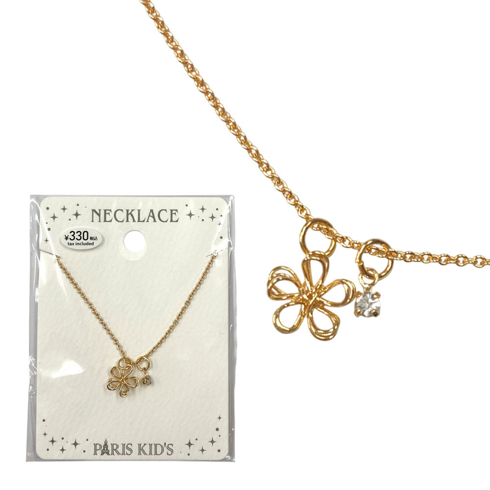 ［パリスキッズ］立体フレームフラワー ネックレス ペンダント チェーン 花 フラワー