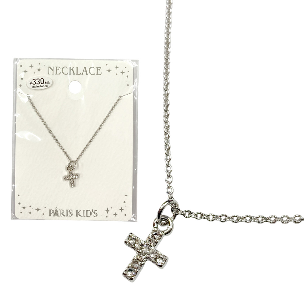 ［パリスキッズ］プチラインストーンクロス ネックレス ペンダント チェーン クロス 十字架