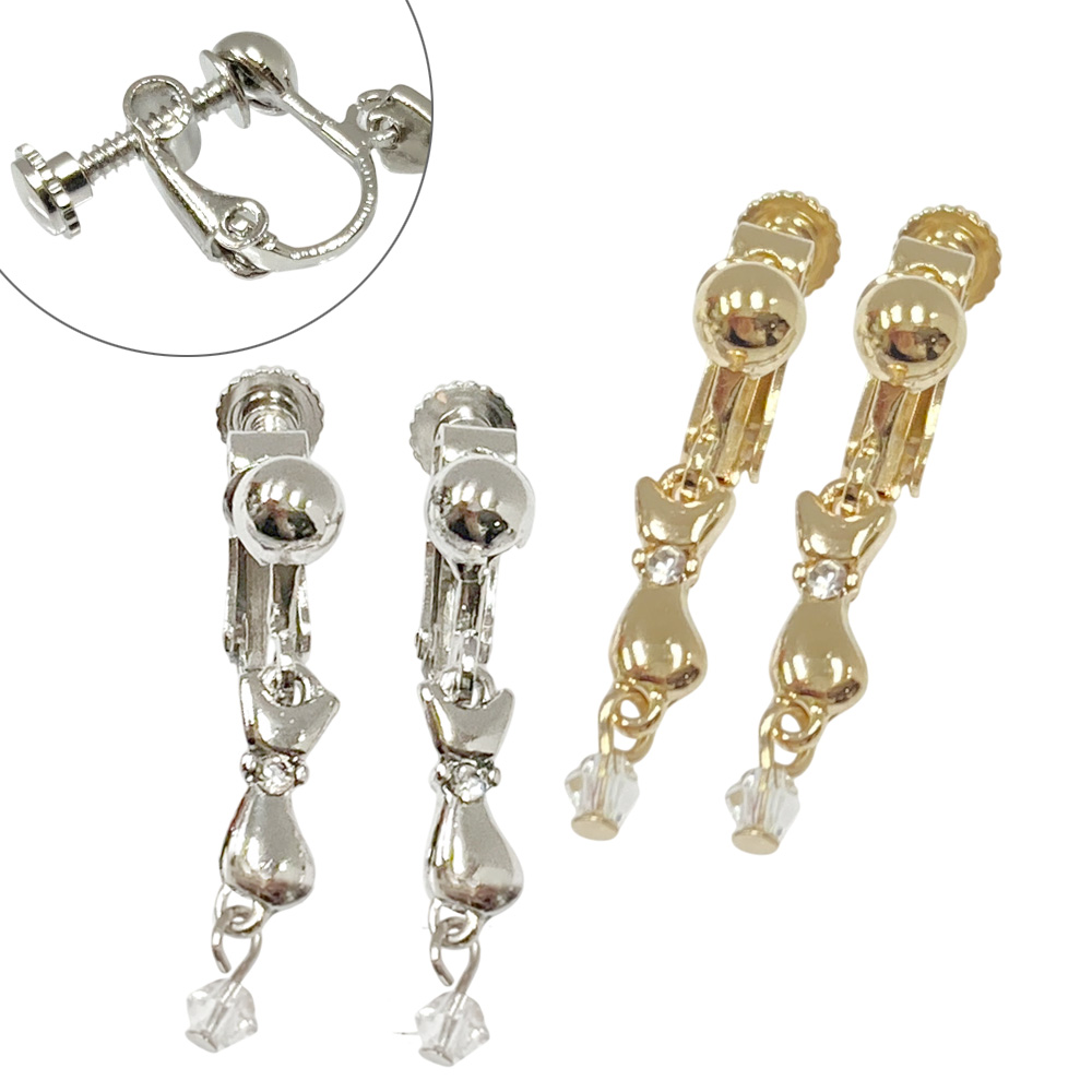 ねこ ビーズ イヤリング 揺れる シンプル ネコ 猫 キャット レディース 大人かわいい