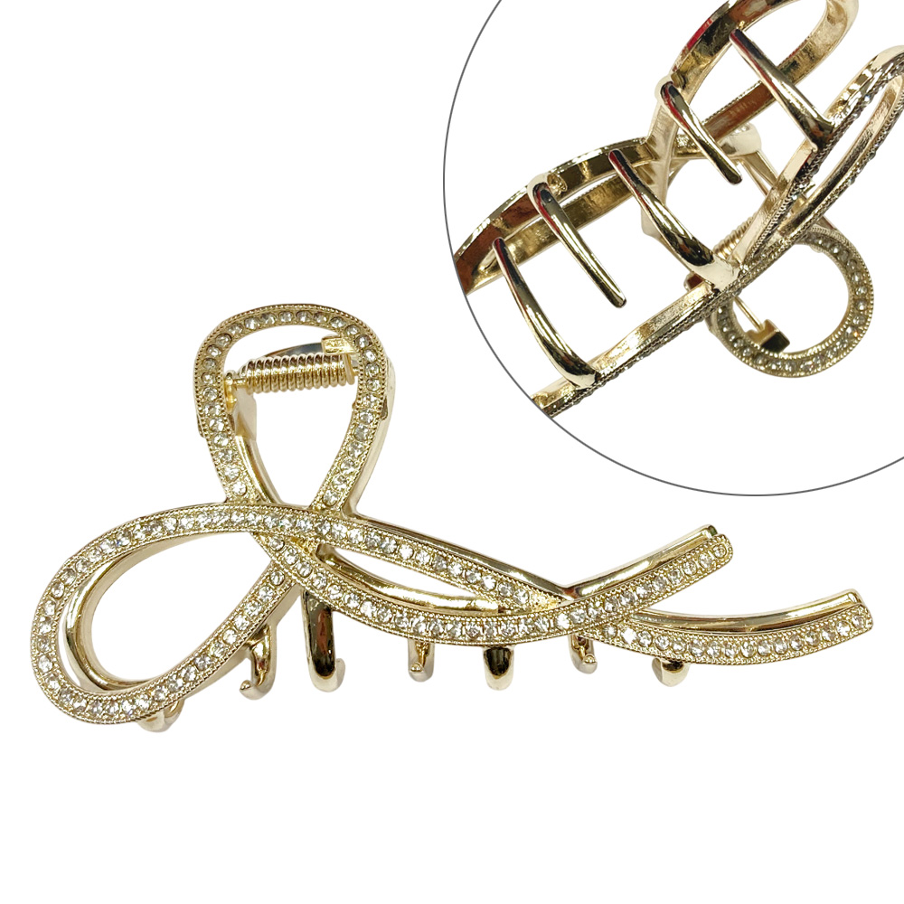 ストーンラインリボン バンス クリップ リボン バンスクリップ ヘアアクセサリー まとめ髪 シンプル 卸 仕入れ