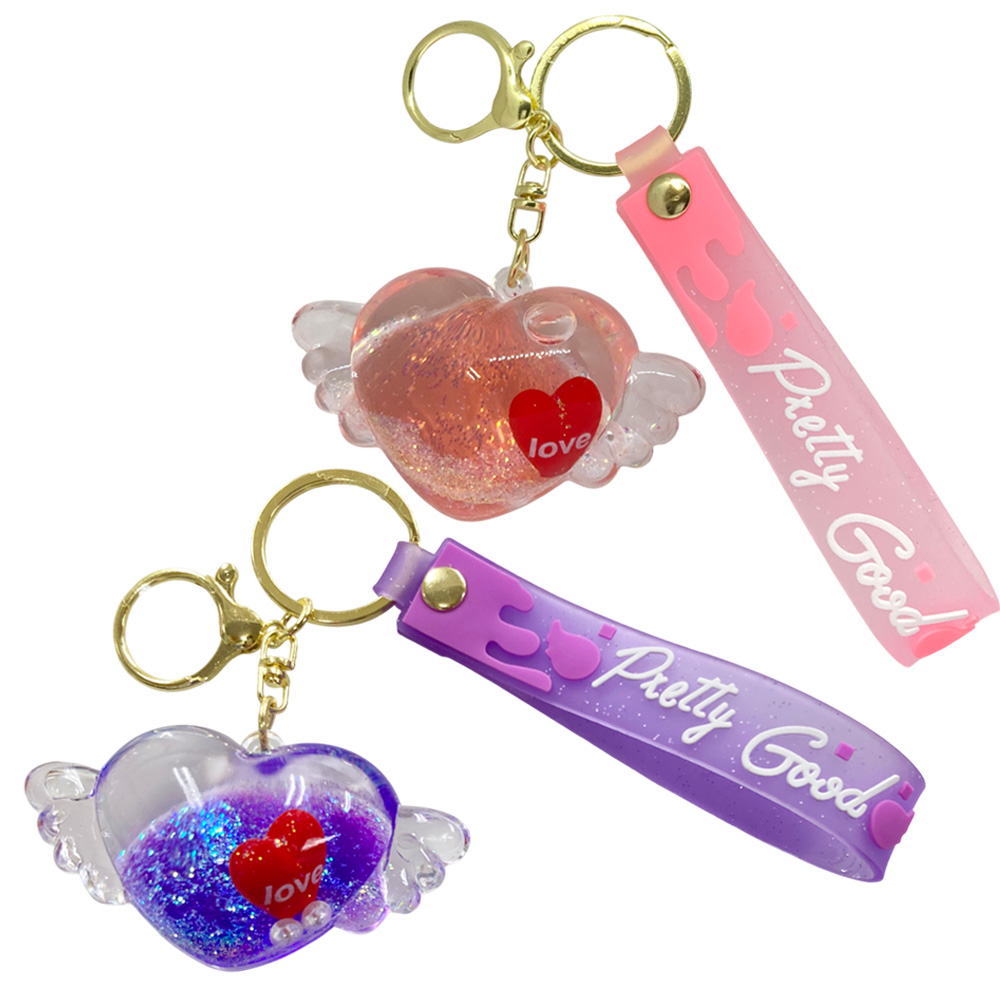 キラキラ 羽 ハート キーホルダー 液体 リキッド ゆらゆら ぷかぷか かわいい 卸 仕入れ