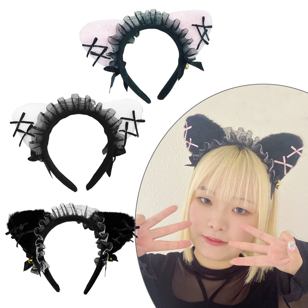 ねこ耳 リボン レース 鈴 カチューシャ ねこ 猫 ネコ ハロウィン ヘアアクセサリー レディース 卸 仕入れ
