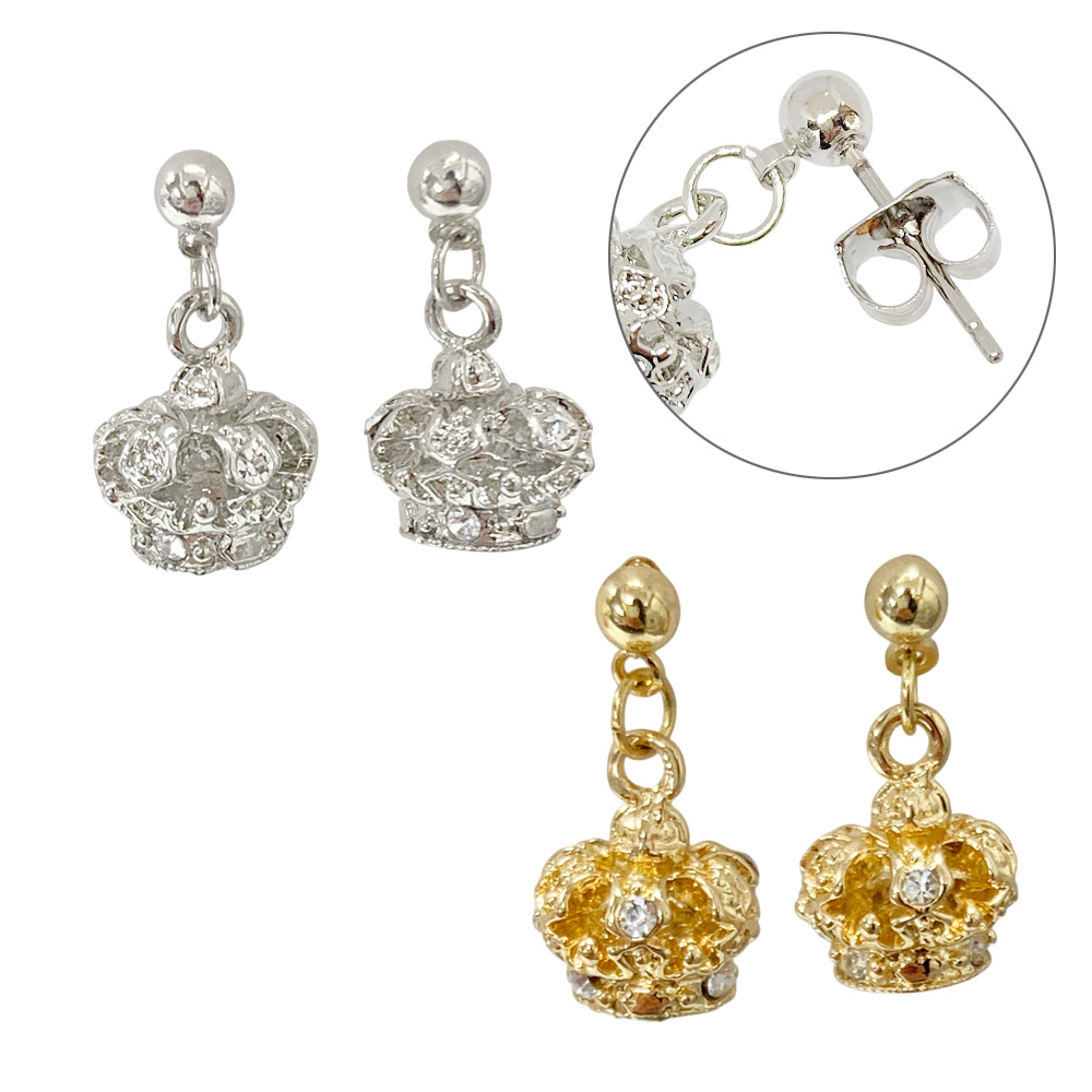 王冠 ピアス(C) クラウン 立体 モチーフ レディース 卸 仕入れ