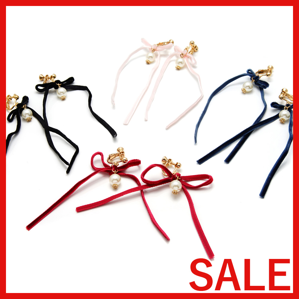 【セール SALE】ベロアリボンイヤリング