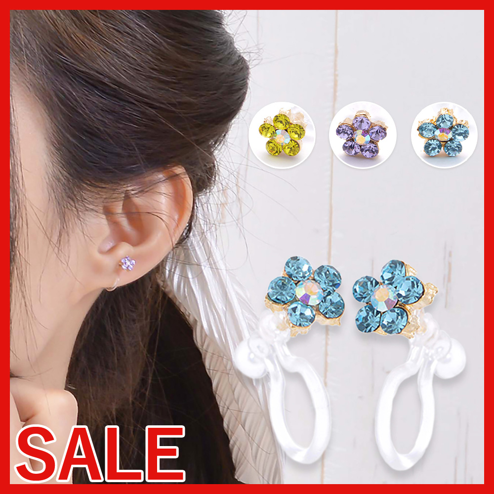 【セール SALE】光石プチフラワー樹脂オメガイヤリング