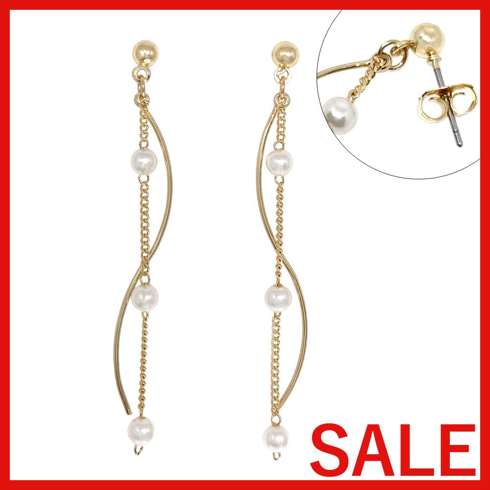 【セール SALE】カーブスティックとチェーンパールのピアス