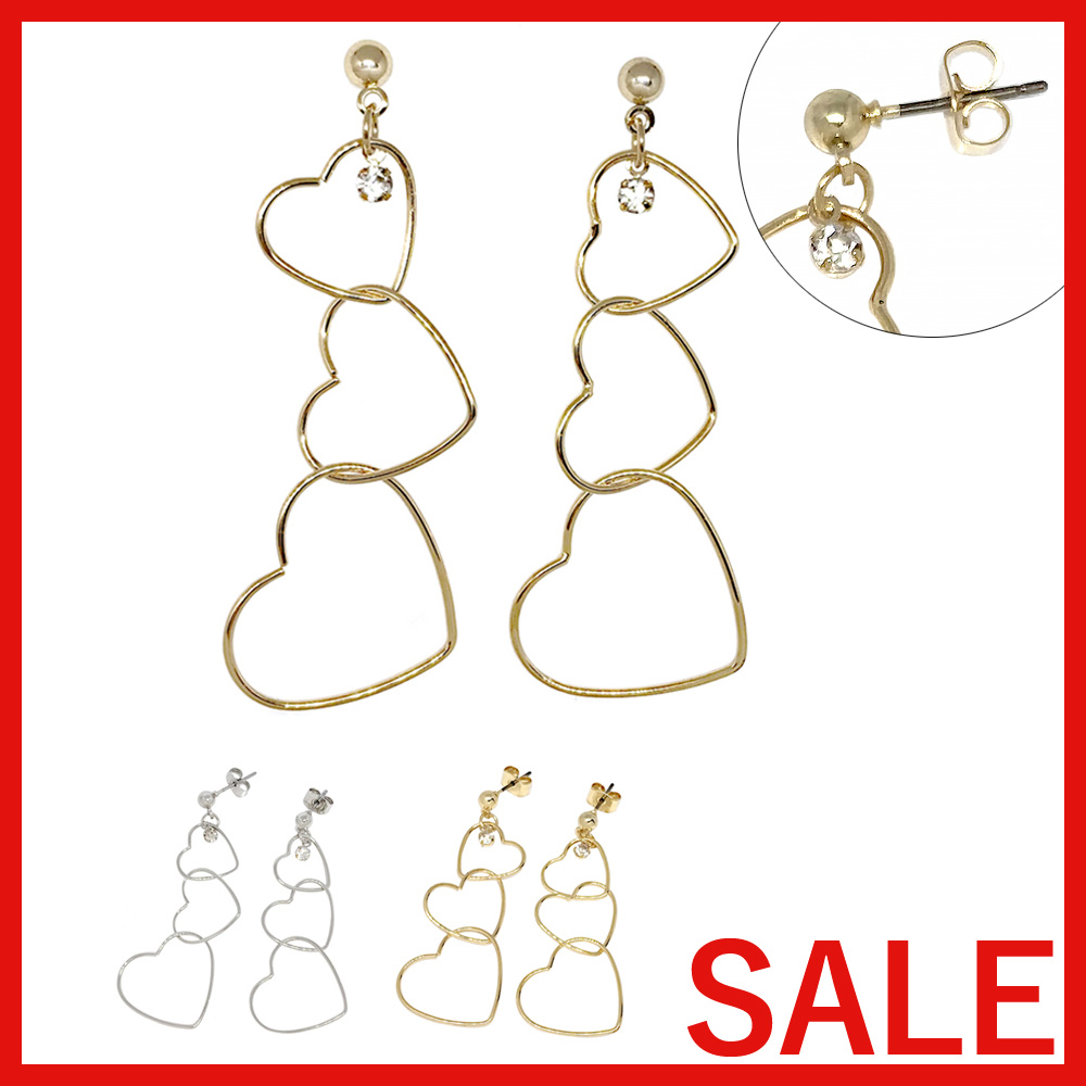 【セール SALE】トリプルオープンハートピアス