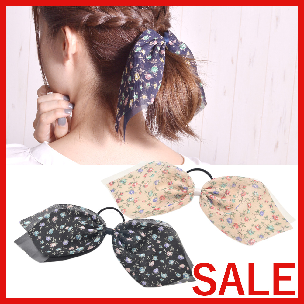 【セール SALE】花柄シフォンダブルリボンヘアゴム