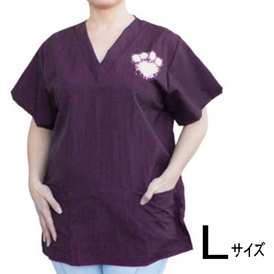 PawBrothers グルーミングジャケット 足跡柄 プラム Lサイズ