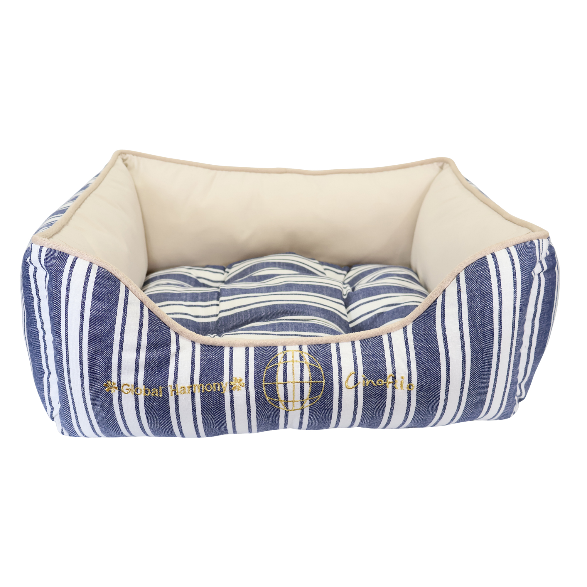 26SS COOLリネンストライプスクエアベッド ネイビー