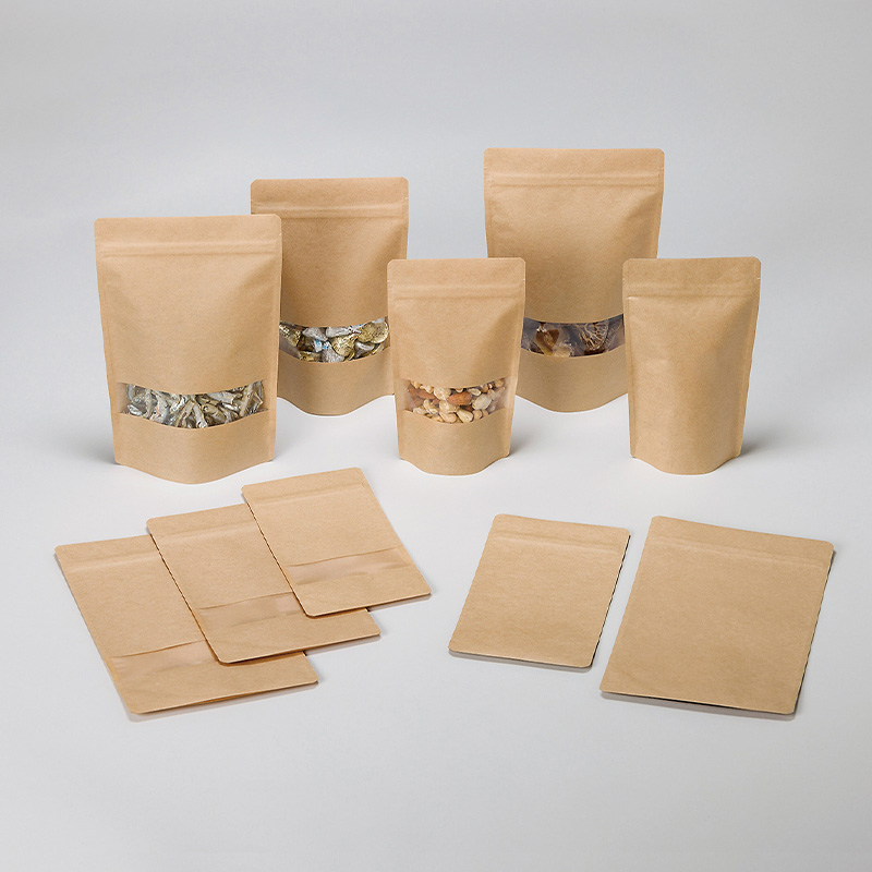 スタンドチャック袋クラフトタイプ｜脱酸素剤使用可・防湿性／クラフト紙・茶／一部片面部分透明／チャック付／スタンド袋／福助工業