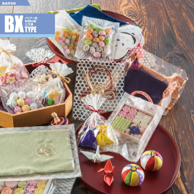 ストロングパック BX（和柄印刷）タイプ｜脱酸素剤使用可・防湿性・透明性／片面透明／三方袋／明和産商