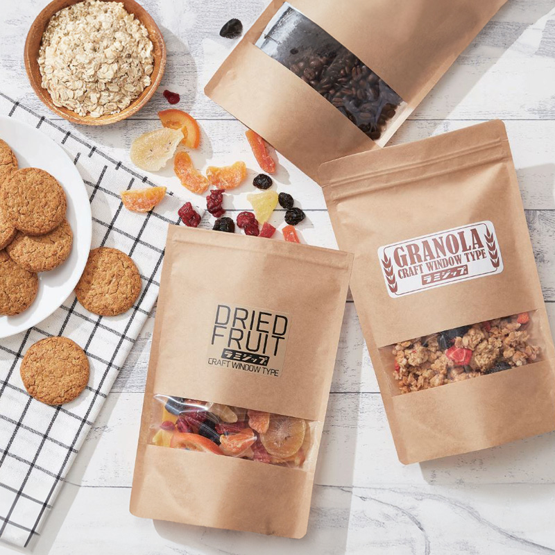 スタンドパック クラフト窓付タイプ（KRC）｜脱酸素剤使用可・防湿性・静防性／チャック付／クラフト紙／スタンド袋／セイニチ