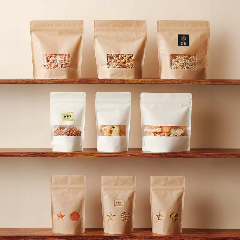 CR・CRA・WRSタイプ｜脱酸素剤使用可・防湿性・静防性／茶・白・クラフト紙／部分透明／チャック付／スタンド袋／ベリーパック
