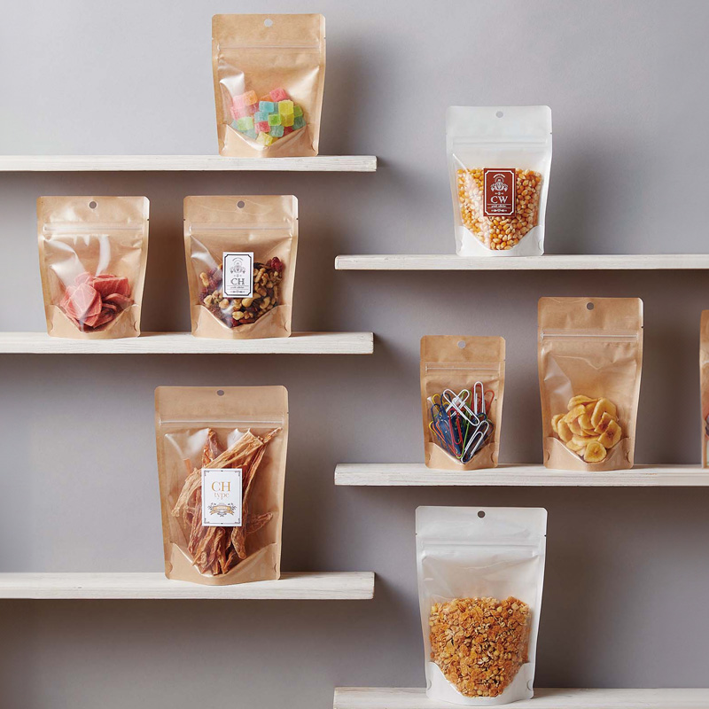 CW・CHタイプ｜脱酸素剤使用可・防湿性／クラフト紙／白・茶・クラフト紙／片面透明／チャック付・フック穴付／スタンド袋／ベリーパック