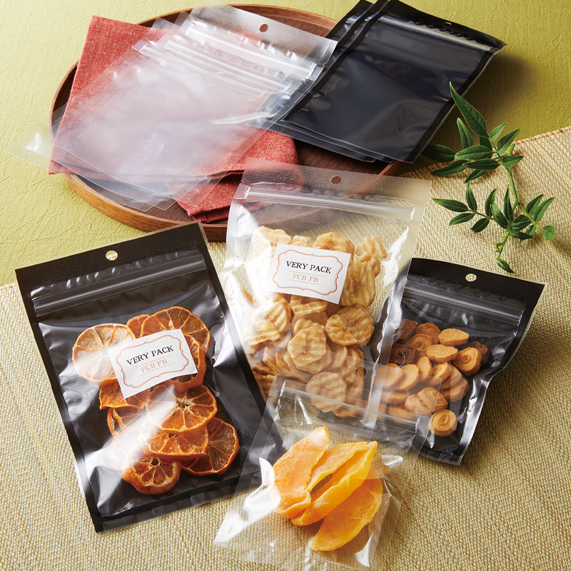 FCB・FBタイプ｜脱酸素剤使用可・防湿性／(片面透明:FBのみ)／チャック付・フック穴付／三方袋／ベリーパック