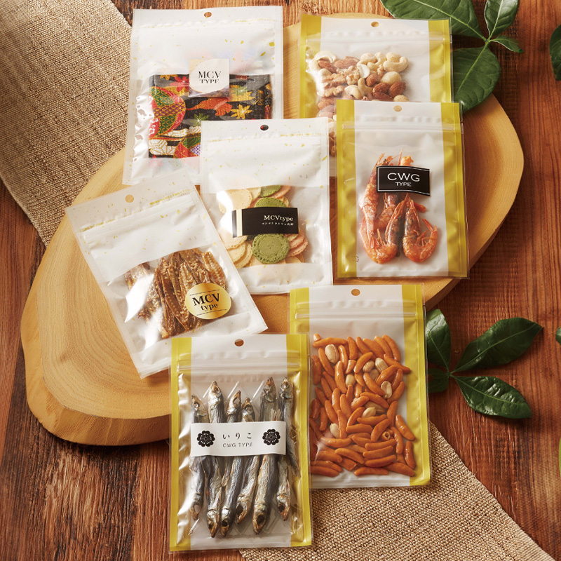 MCV・CWGタイプ｜脱酸素剤使用可・防湿性／白銀・白金／マット／チャック付・フック穴付／三方袋／ベリーパック