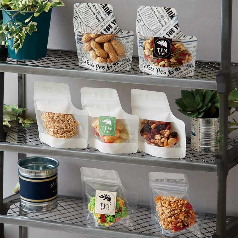 TFT・TFW・TFNタイプ｜脱酸素剤使用可・防湿性／白／部分透明／チャック付／スタンド袋／ベリーパック