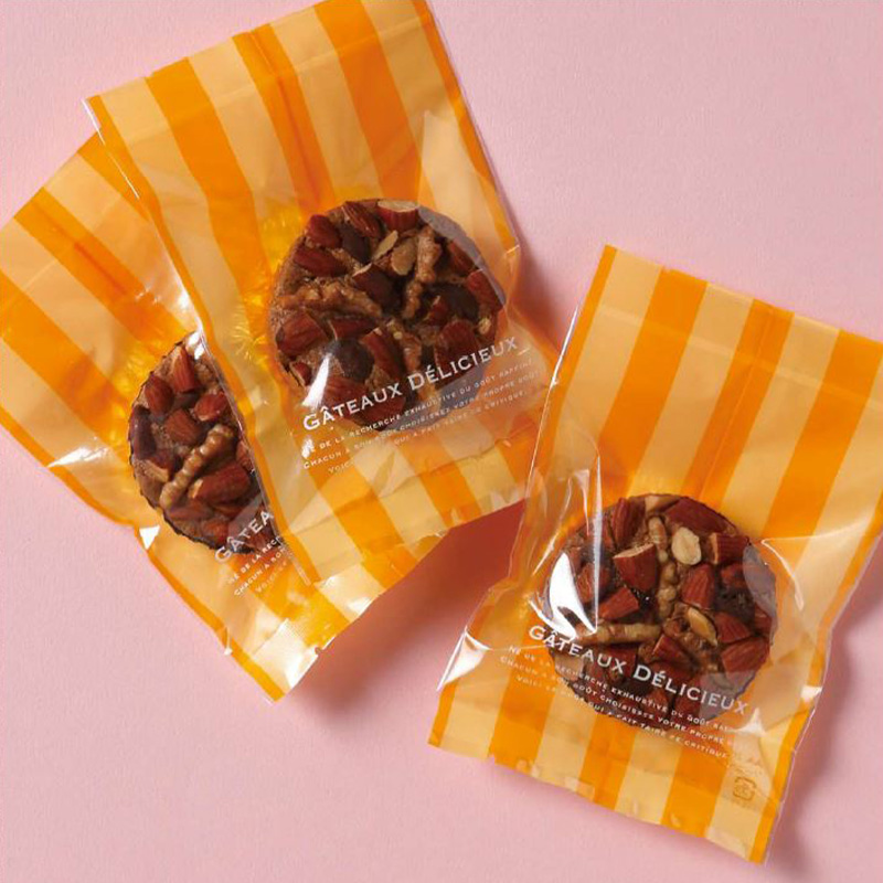菓子個包装袋 リーニュ 大｜脱酸素剤使用可・防湿性／透明に印刷有／茶・緑・橙・桃・白／合掌ガゼット袋／ヤマニパッケージ