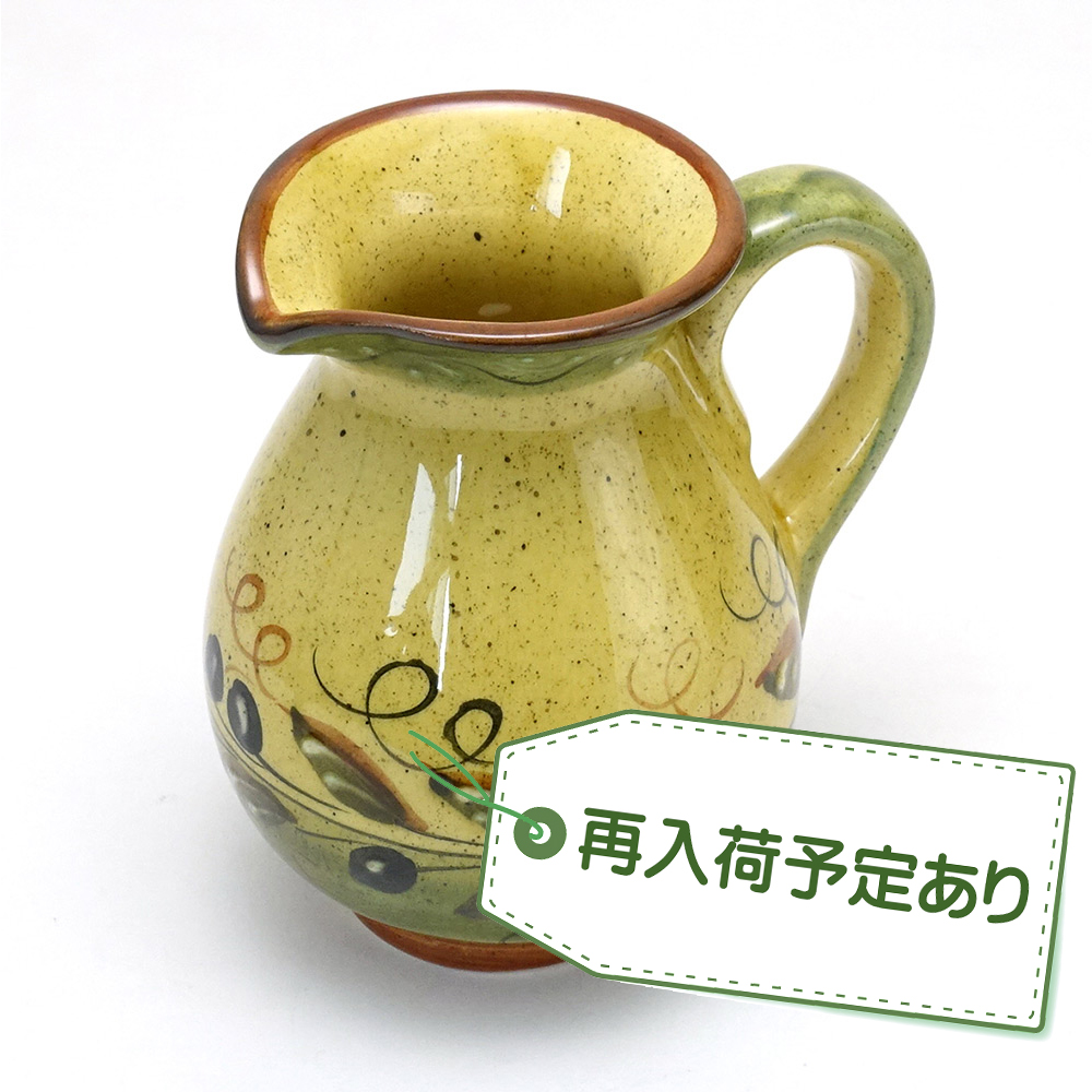 【入荷予定あり！】 ポルトガル製 陶器 ブラックオリーブ柄 水差し ミニウォーターピッチャー 12cm pfa-42g-ov