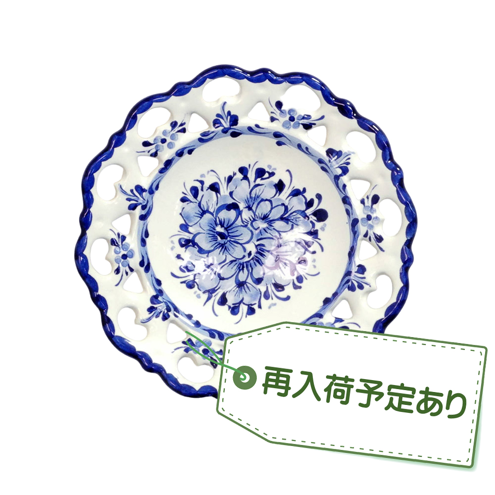 【６月入荷予定！】 ポルトガル製 陶器 絵皿 アズレージョ 花柄 白地 青 20cm PFA-477W