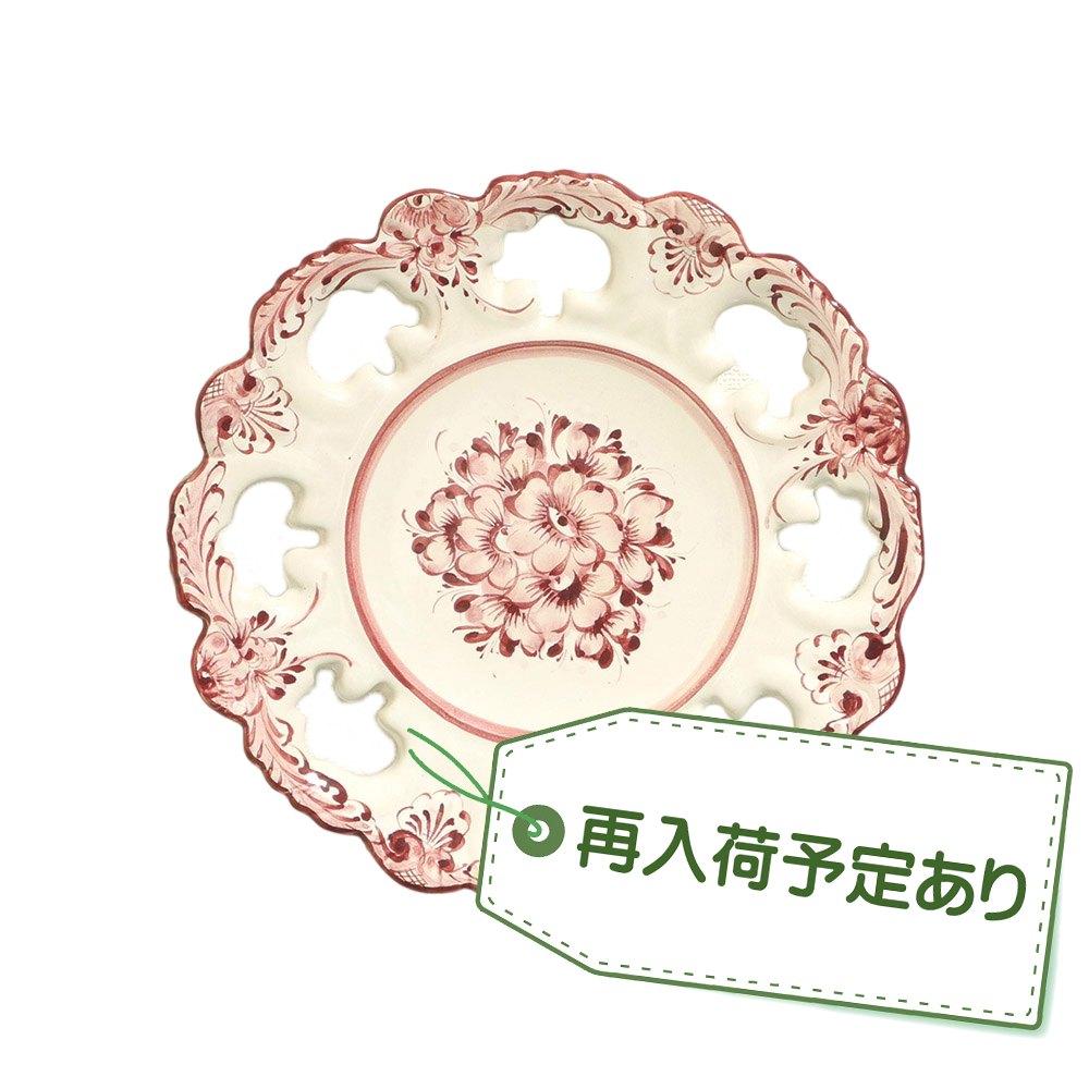 【６月入荷予定！】 ポルトガル製 陶器 絵皿 アズレージョ 花柄 白地 ピンク 26cm PFA-486P