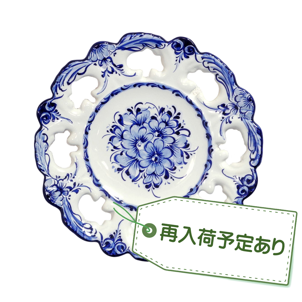 【６月入荷予定！】 ポルトガル製 陶器 絵皿 アズレージョ 花柄 白地 青 26cm PFA-486W