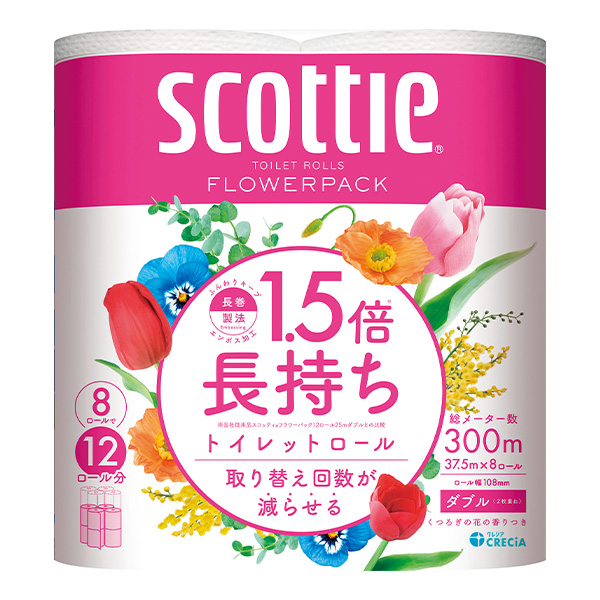 スコッティフラワーパック 1.5倍長持ち8ロール 香りつき