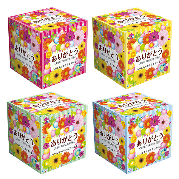 ありがとう キューブ BOXティッシュ 50W 4色取混ぜ