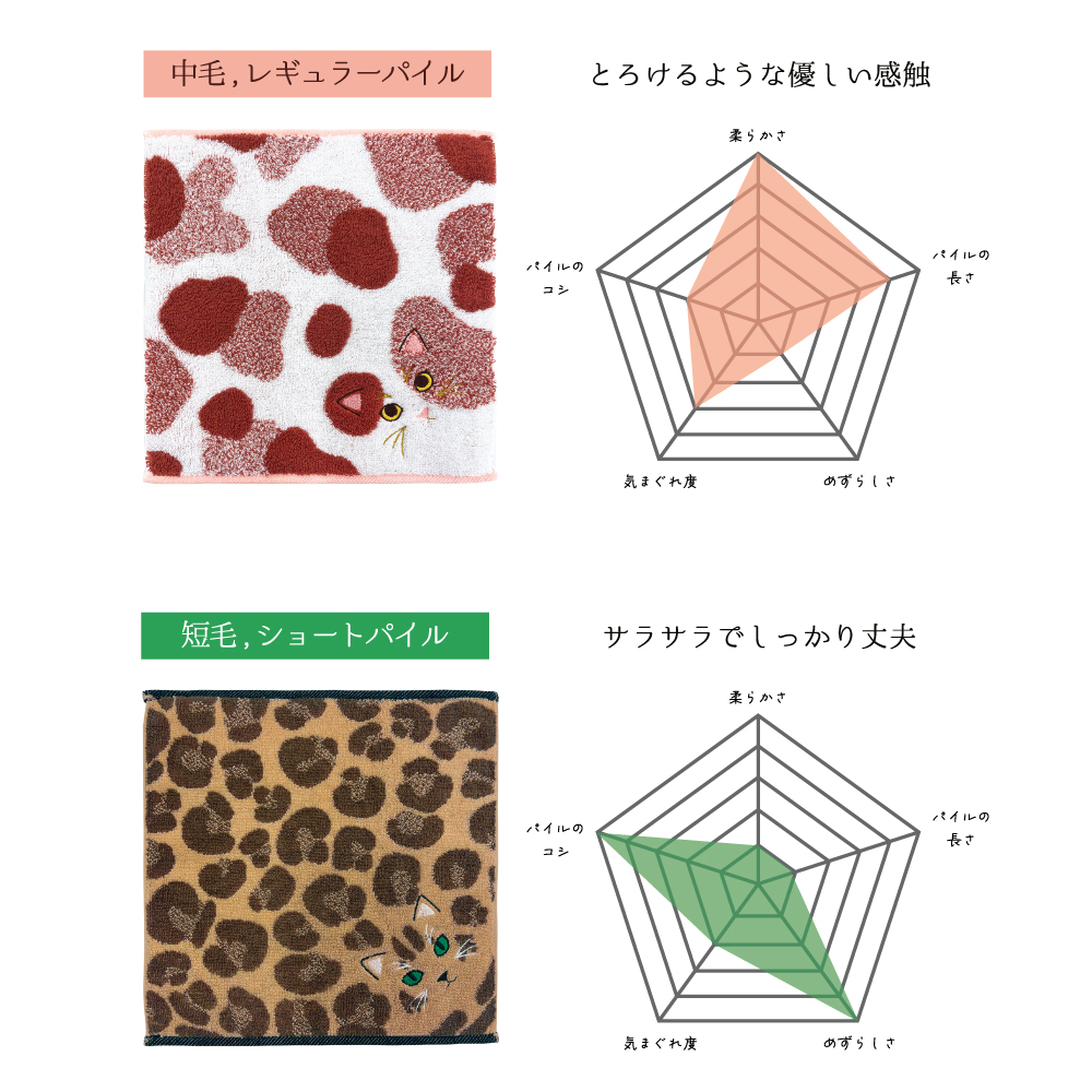 うちの子メイト にゃんこシリーズ今治毛並みタオルハンカチ 毛並み3
