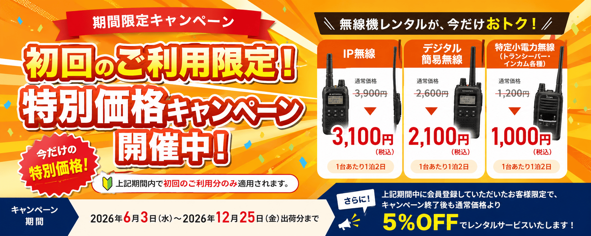 レンタル無線機 キャンペーンバナー