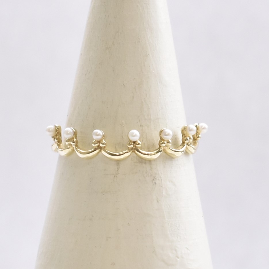 【109R0007】K10YG　淡水珍珠　皇冠　戒指（淡水パール　クラウン　リング）