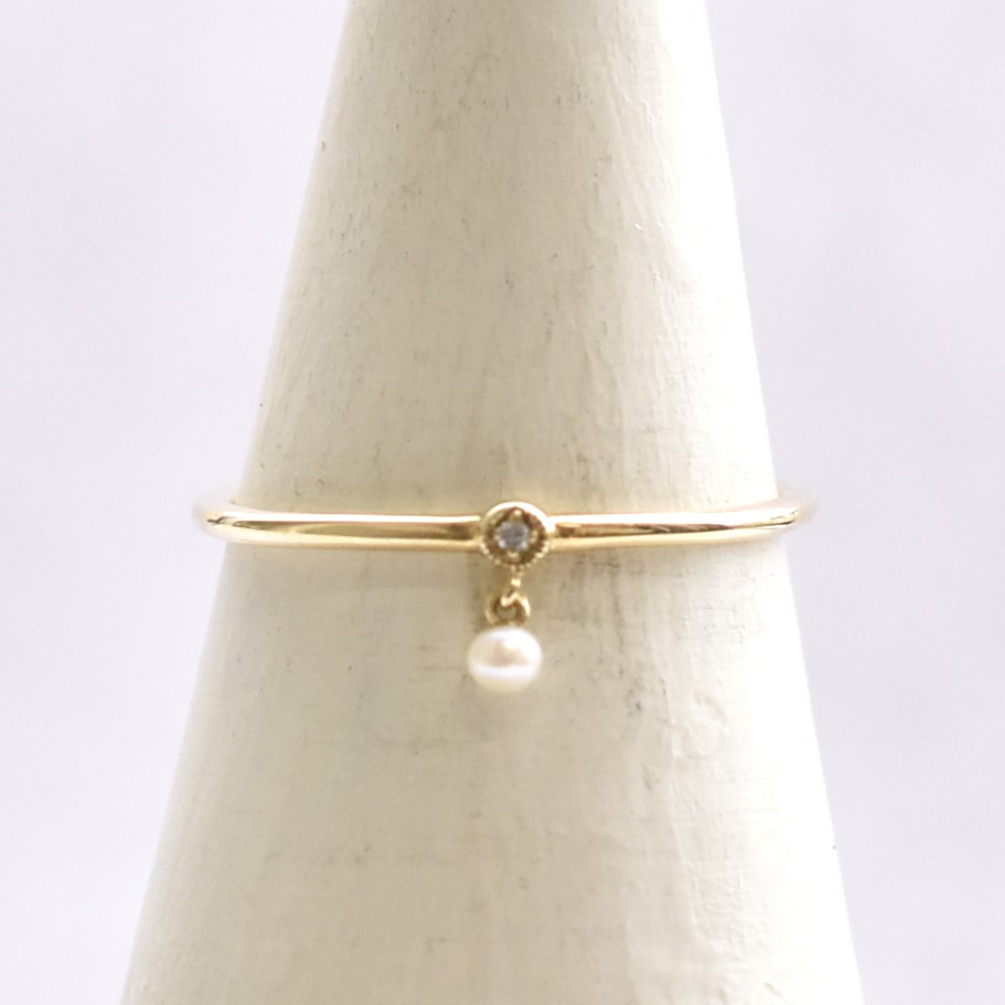 【109R0076】K10YG　鑽石＆淡水珍珠　戒指（ダイヤモンド＆淡水パール　リング）