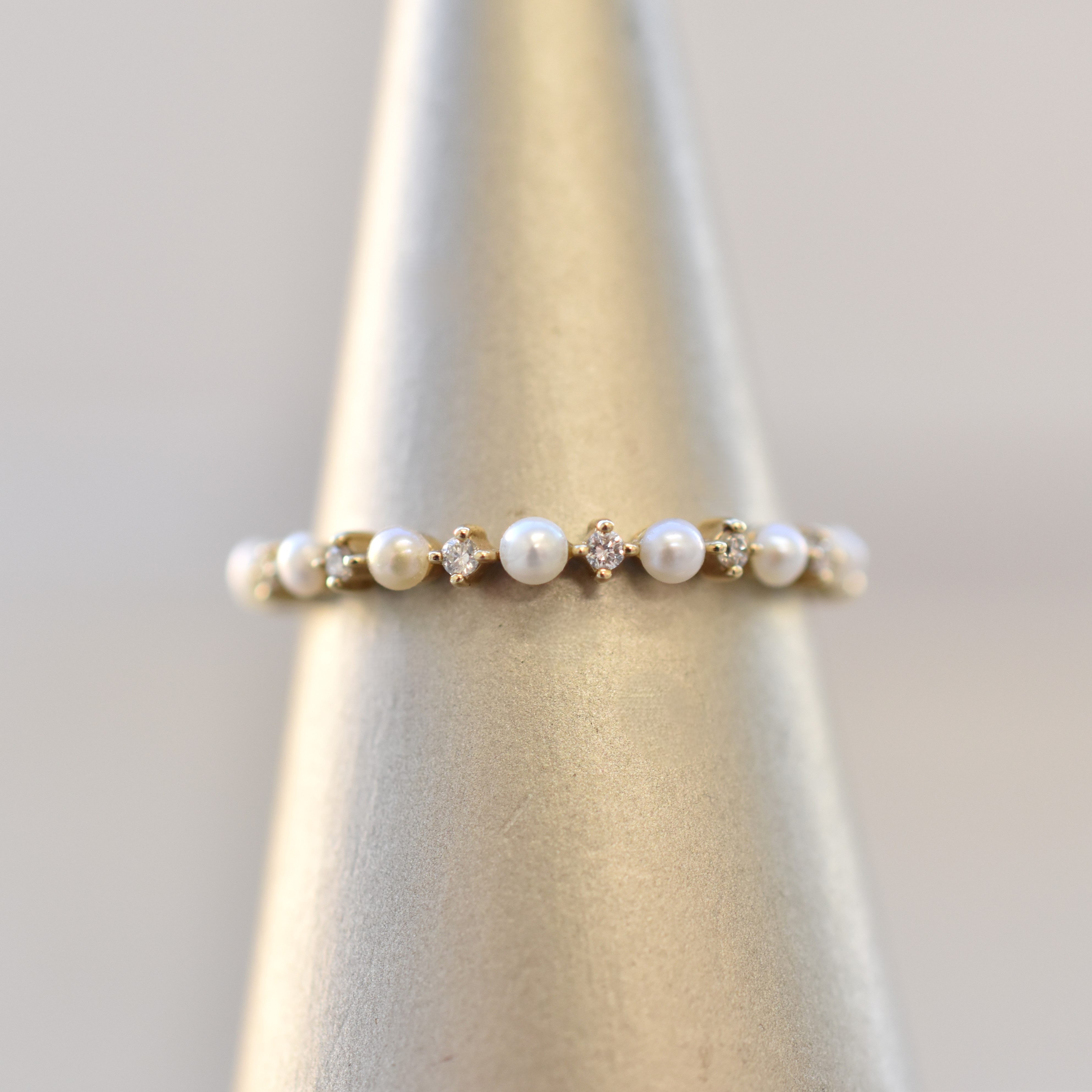 【109R0087】K10YG　鑽石＆淡水珍珠　戒指（ダイヤモンド＆淡水パール　リング）