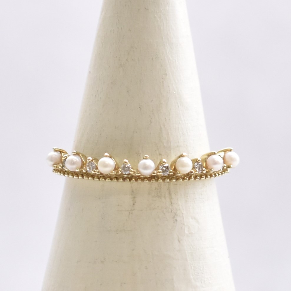 【109R0090】K10YG　鑽石＆淡水珍珠　戒指（ダイヤモンド＆淡水パール　リング）