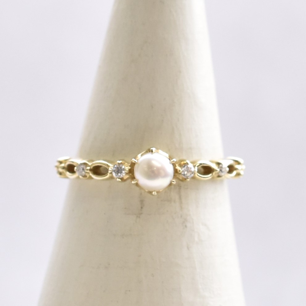 【109R0092】K10YG　鑽石＆淡水珍珠　戒指（ダイヤモンド＆淡水パール　リング）