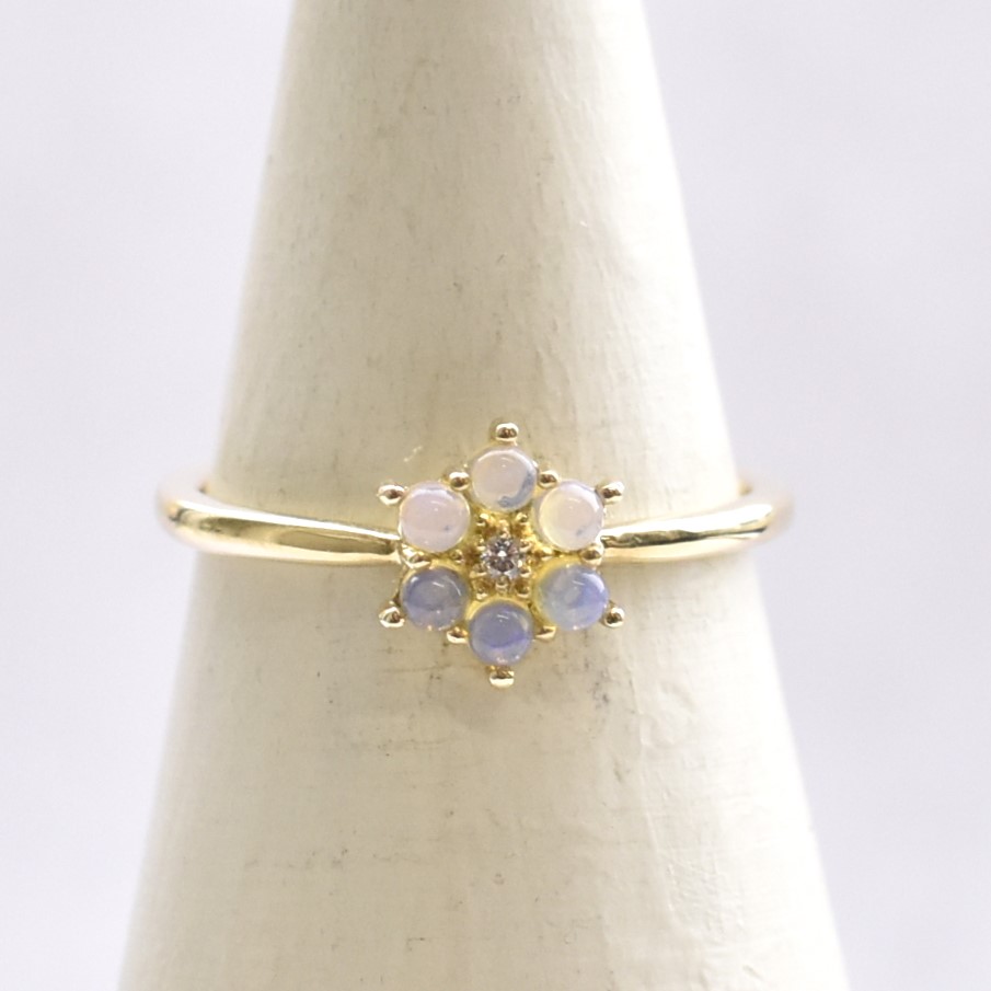 【109R0104-OP】K10YG　蛋白石　小花　戒指（オパール　お花　リング）