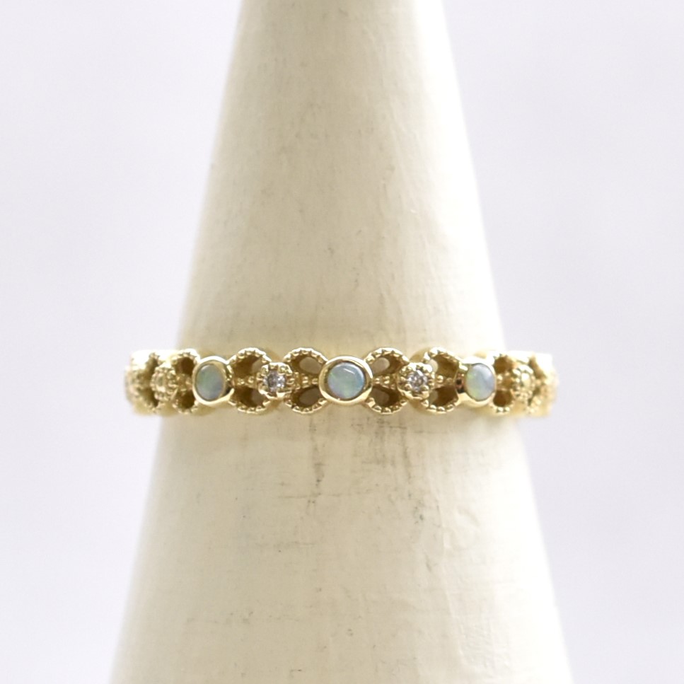 【109R0159-OP】K10YG　蛋白石＆鑽石　戒指（オパール＆ダイヤモンド　リング）