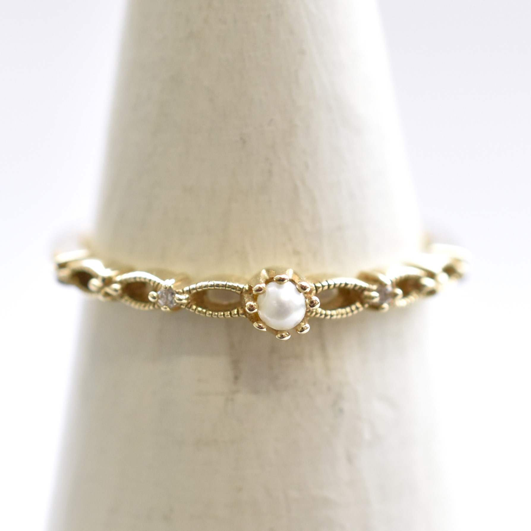 【109R0216】K10YG　鑽石＆淡水珍珠　戒指（ダイヤモンド＆淡水パール　リング）