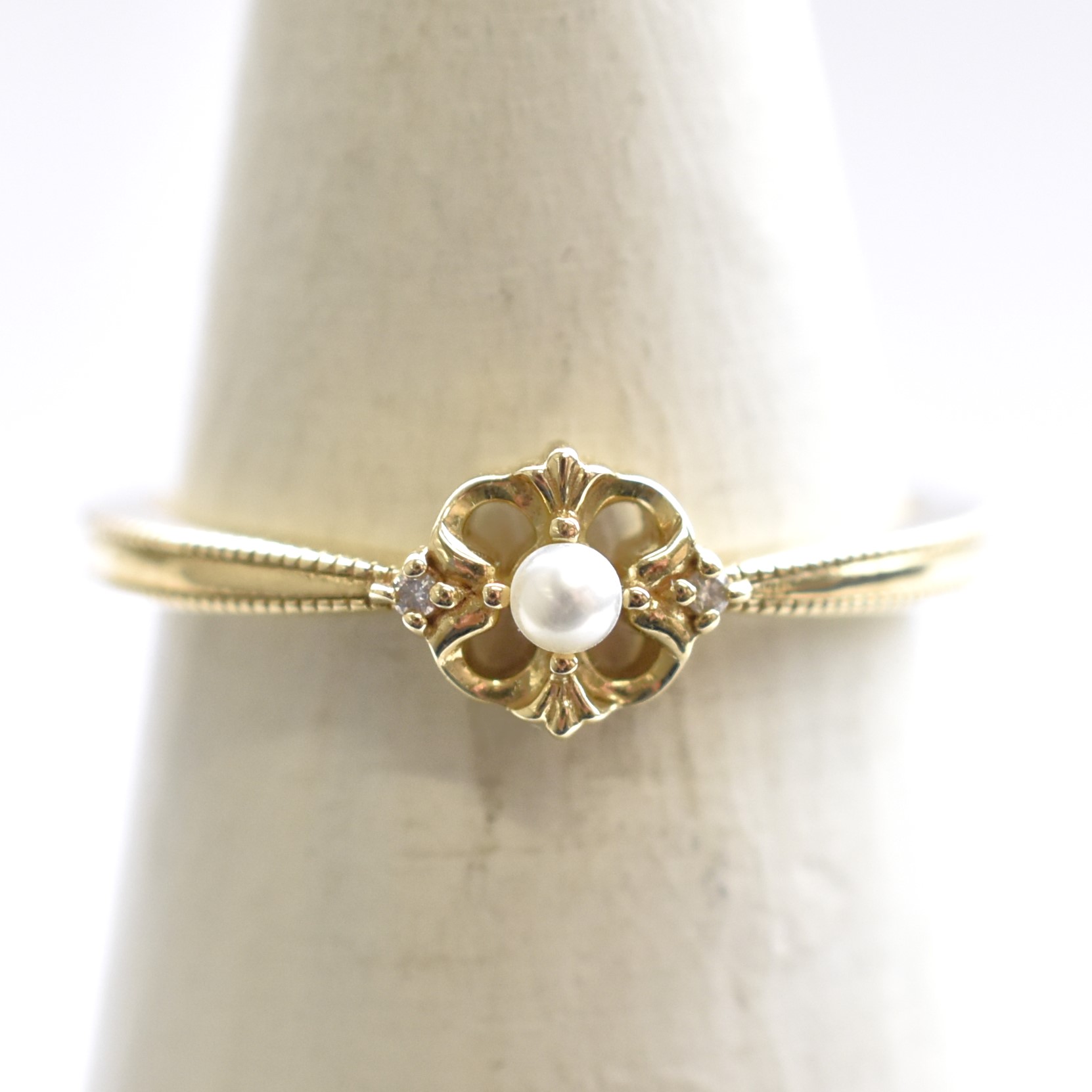 【109R0217】K10YG　鑽石＆淡水珍珠　戒指（ダイヤモンド＆淡水パール　リング）