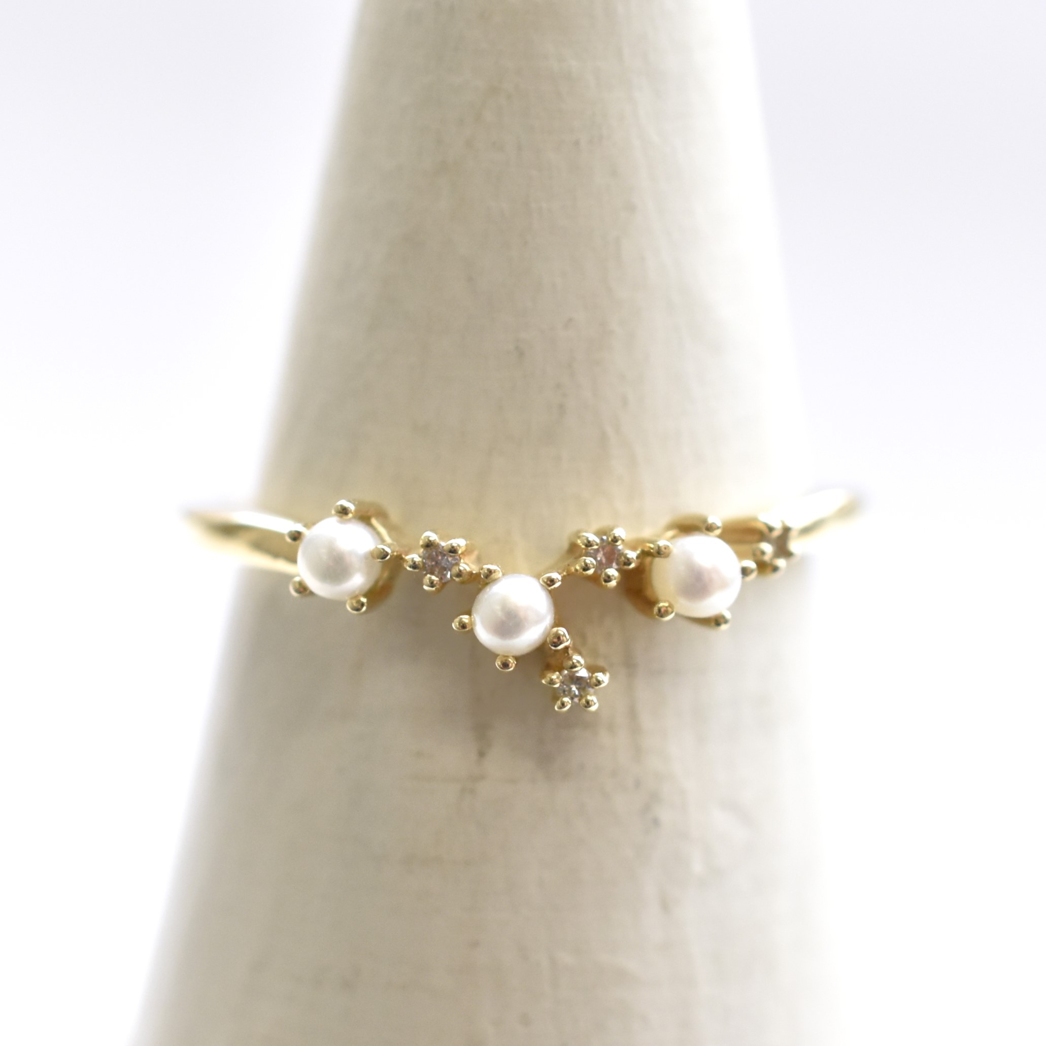 【109R0220】K10YG　鑽石＆淡水珍珠　戒指（ダイヤモンド＆淡水パール　リング）