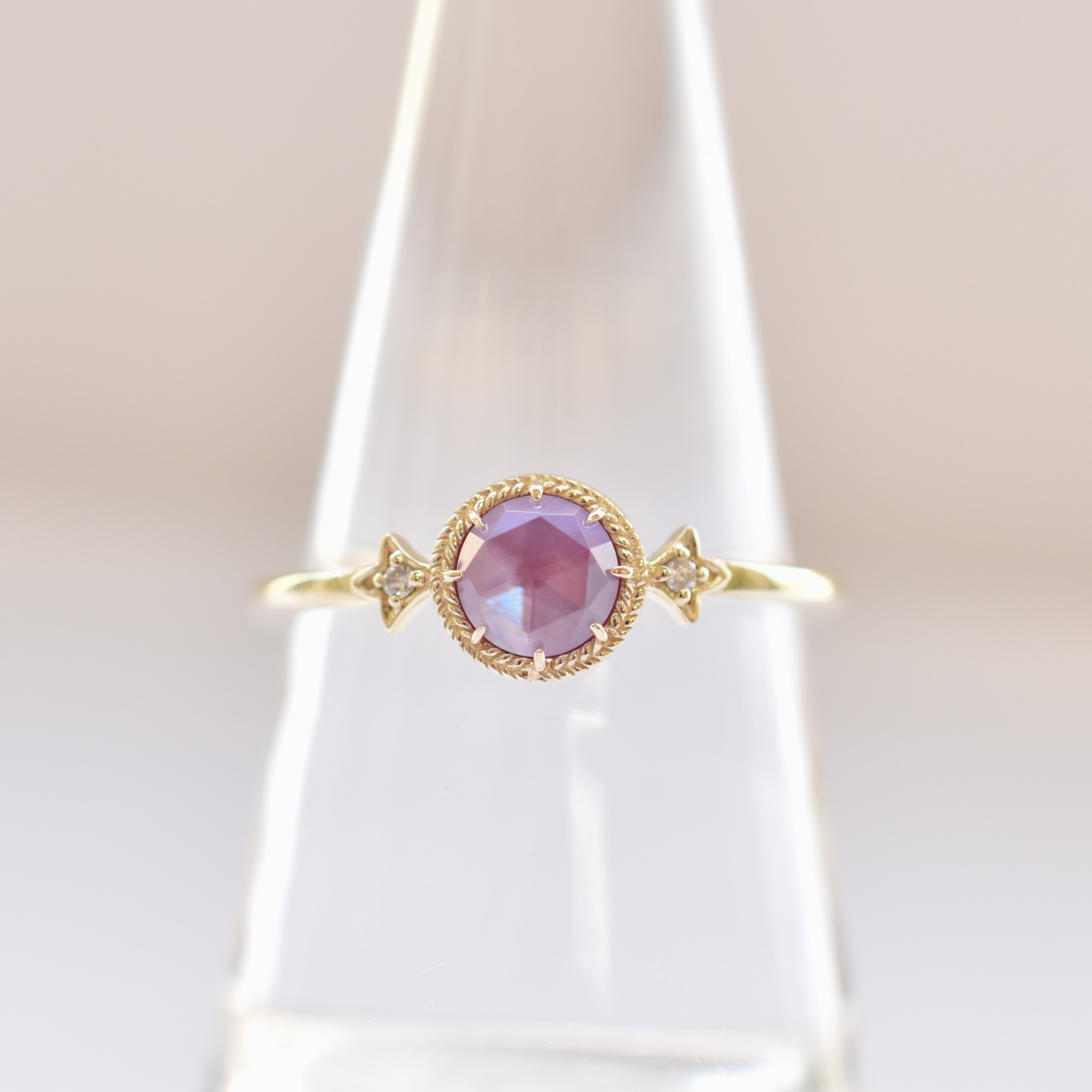 【109R0265-TY-1】K10YG　三層石＆鑽石　戒指（トリプレット＆ダイヤモンド　リング）