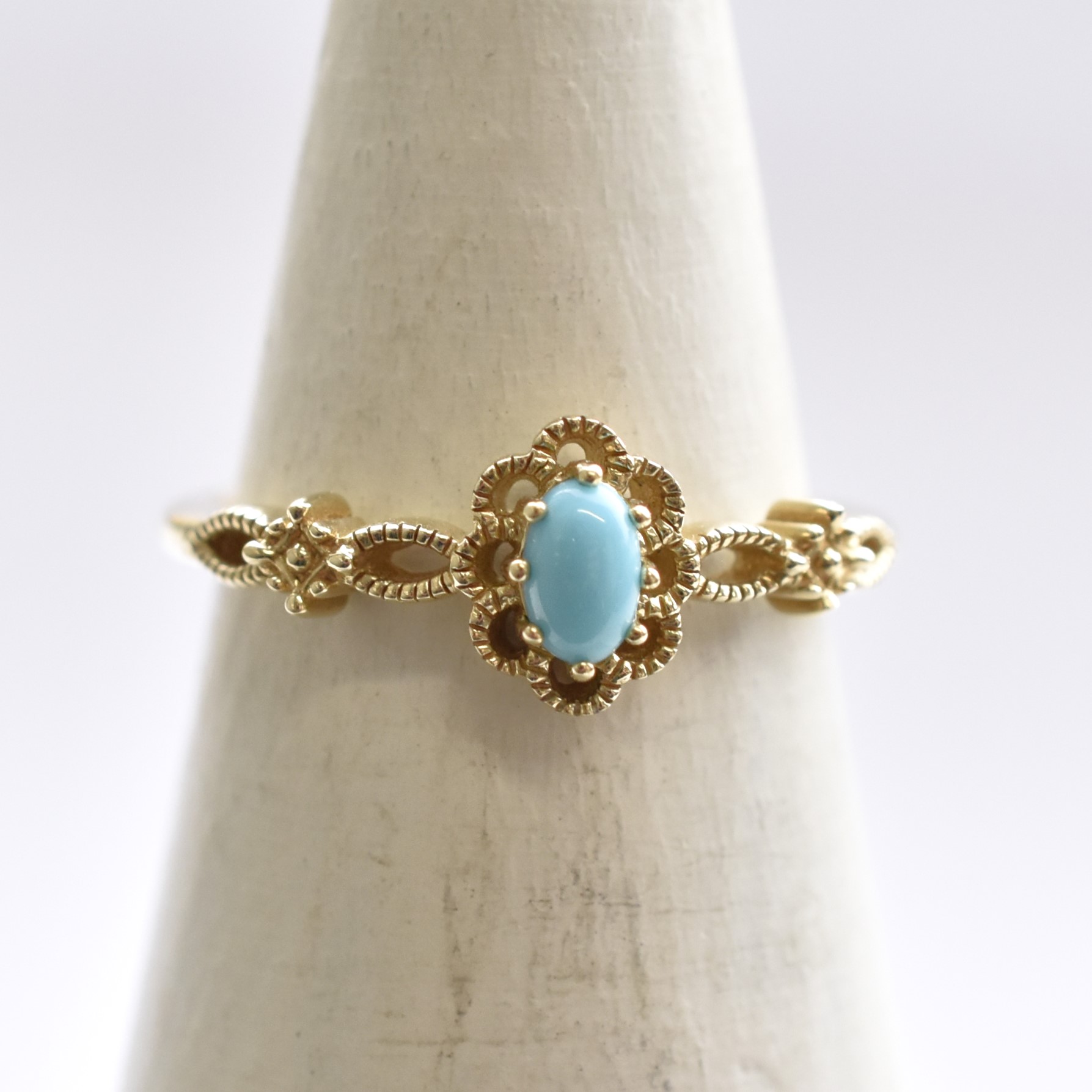 【109R0284-TQ】K10YG　綠松石　戒指(尾戒)（ターコイズ　ピンキーリング）