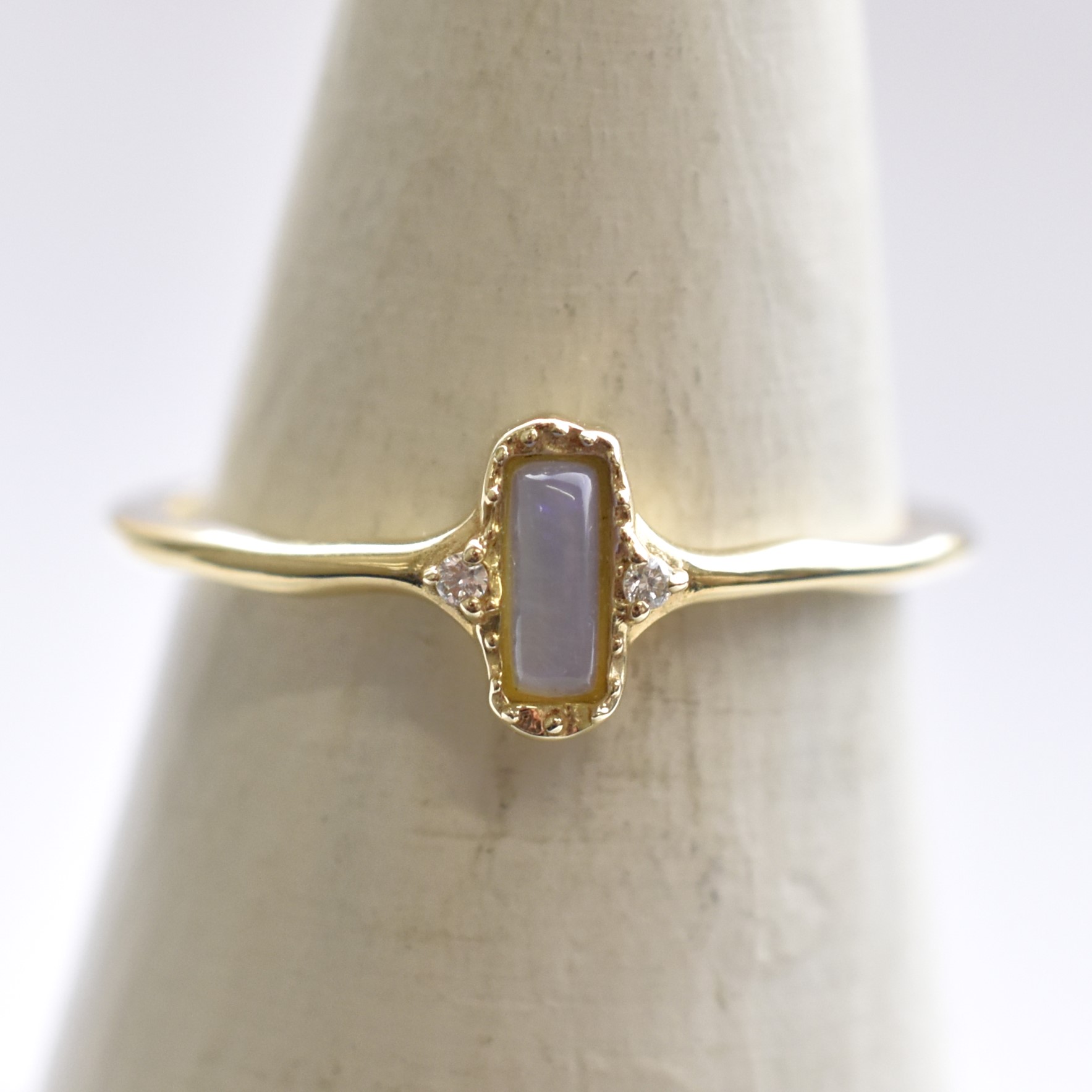 【109R0306-OP】K10YG　鑽石＆蛋白石　戒指（ダイヤモンド＆オパール　リング）