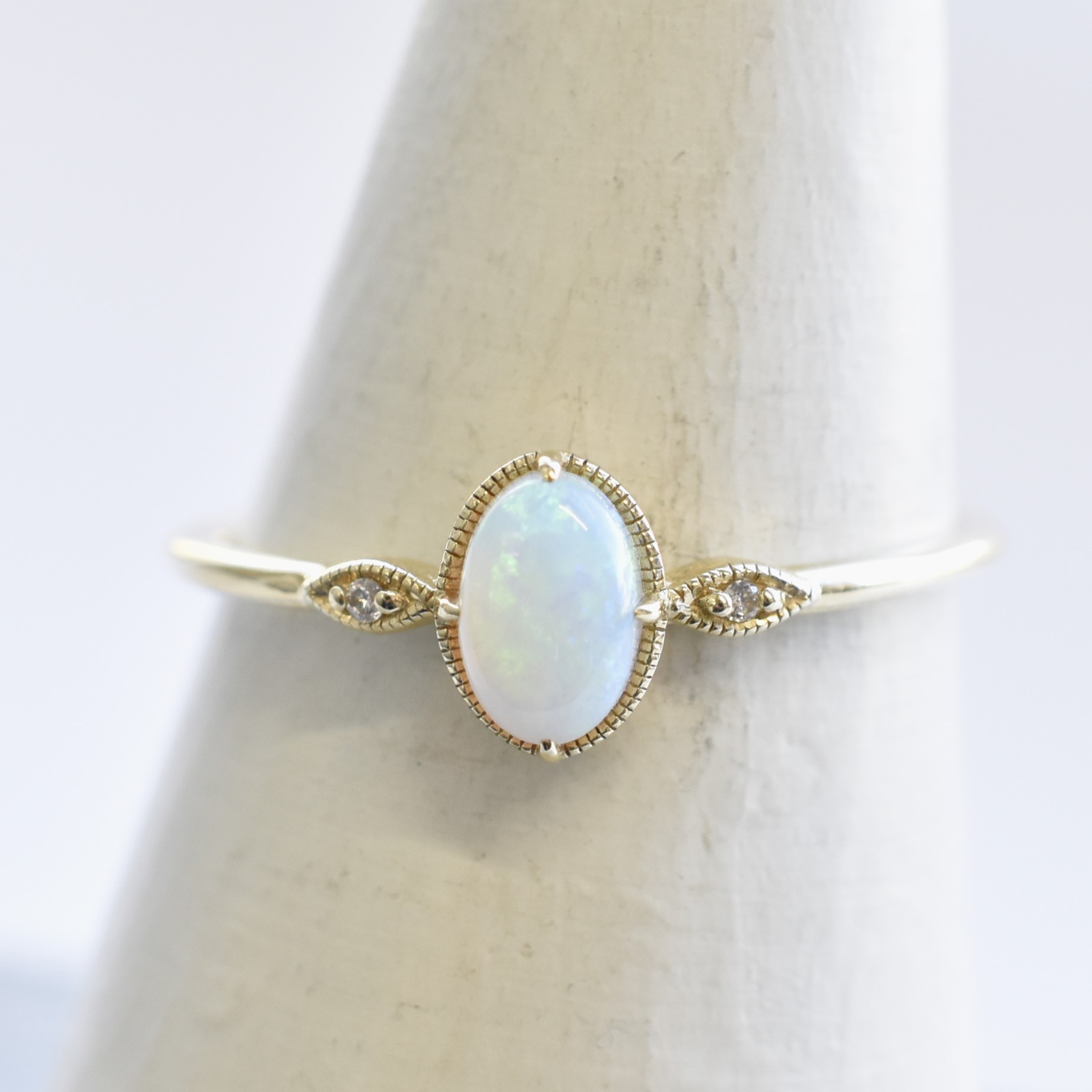 【109R0339-TY】K10YG　蛋白石＆鑽石　戒指（オパール＆ダイヤモンド　リング）