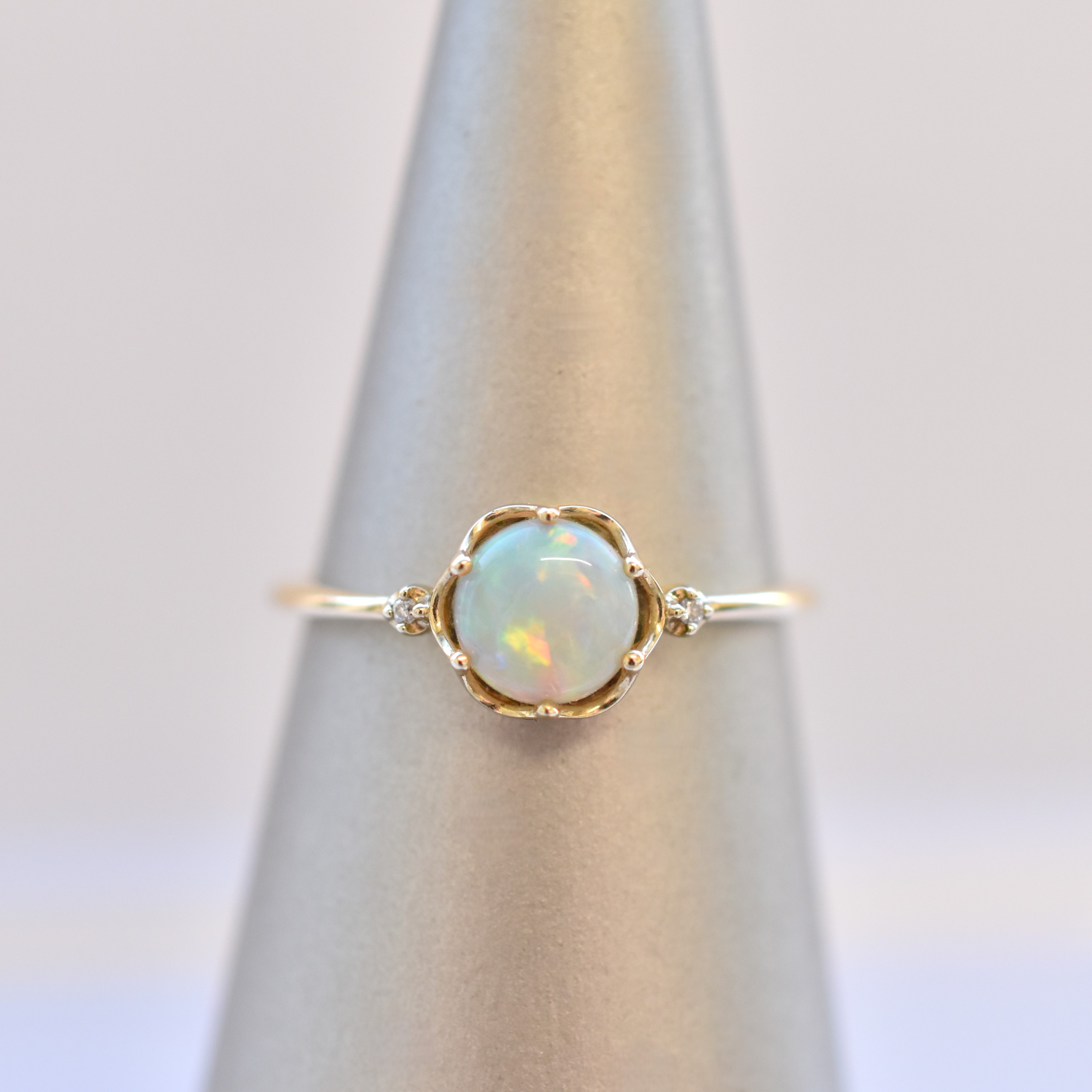 【109R0362-TY】K10YG　蛋白石＆鑽石　戒指（オパール＆ダイヤモンド　リング）