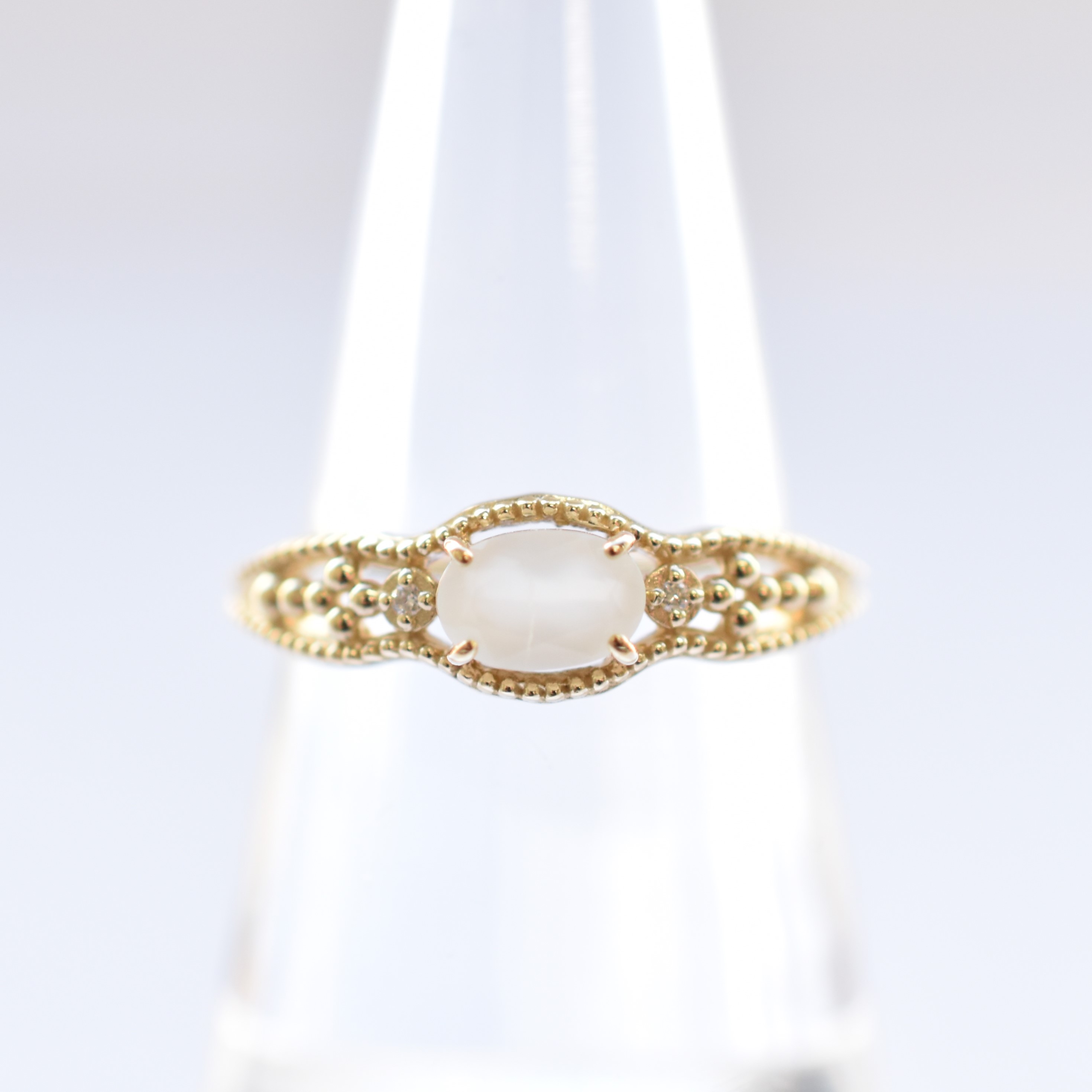 【109R0390】K10YG　月光石＆鑽石　戒指（ムーンストーン＆ダイヤモンド　リング）