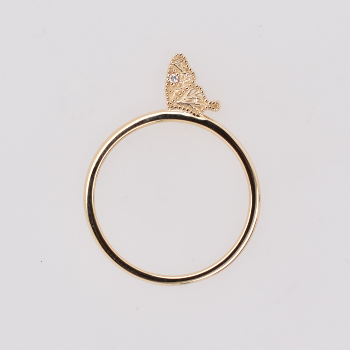 【109R0391】K10YG　鑽石　蝶翼　戒指（ダイヤモンド　蝶の片翼　リング）