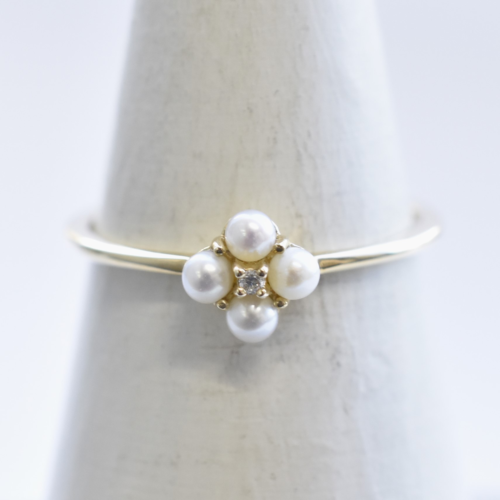 【609R0020】K10YG　淡水珍珠＆鑽石　戒指（淡水パール＆ダイヤモンド　リング）